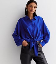 Cameo Rose Bright Blue Satin Tie Front Shirt